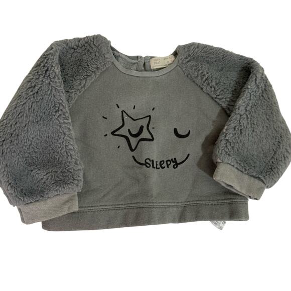 Zara Mini Gray Sleepy Plush Sleeve Sweatshirt Size 6-9 Months - Picture 1 of 3